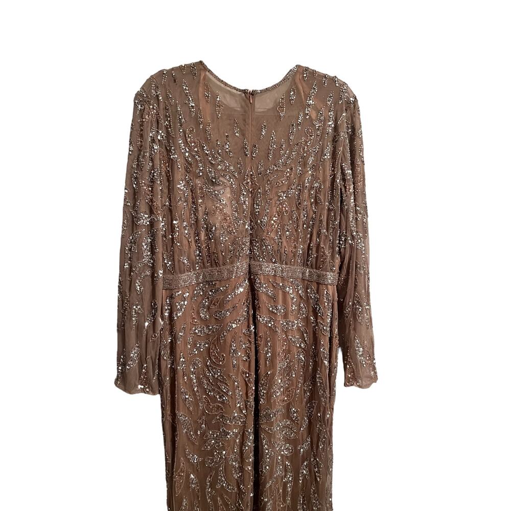 Mac Duggal Beaded Long Sleeve Evening Gown Mocha Size 16 5124 NEW $598 - Picture 8 of 12